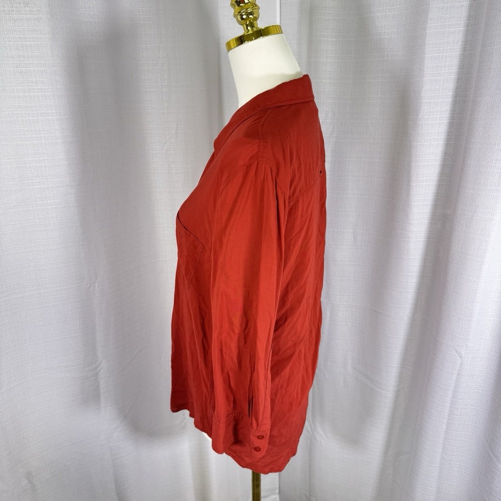 Women's Button-Front Blouse - Rust Red - Picture 2 of 13